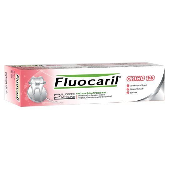 ยาสีฟัน Fluocaril Ortho 123 มีฟลูออไรด์สูง 1,480 ppm เหมาะสำหรับคนจัดฟัน