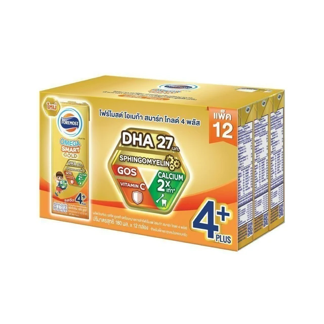 FOREMOST OMEGA UHT MILK GOLD 4+ PLAIN 180 ML PACK 12
