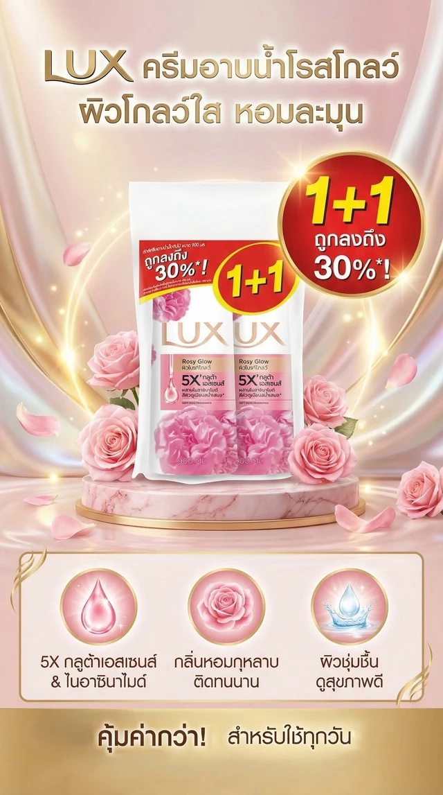 ลักส์ ครีมอาบน้ำโรส 900 มล. X2