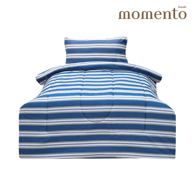 MOMENTO BED SET MICRO STRIPE BLUE 5 FT+DUVET 70X90 INCH