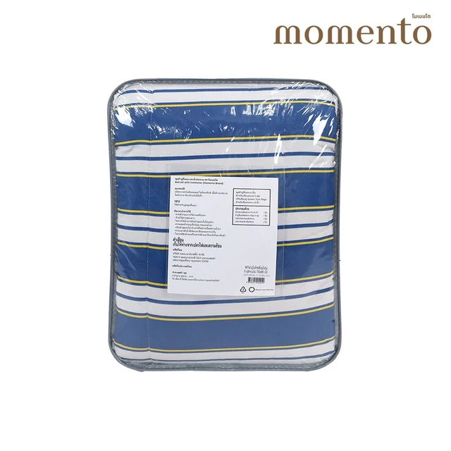 MOMENTO BED SET MICRO STRIPE BLUE 5 FT+DUVET 70X90 INCH