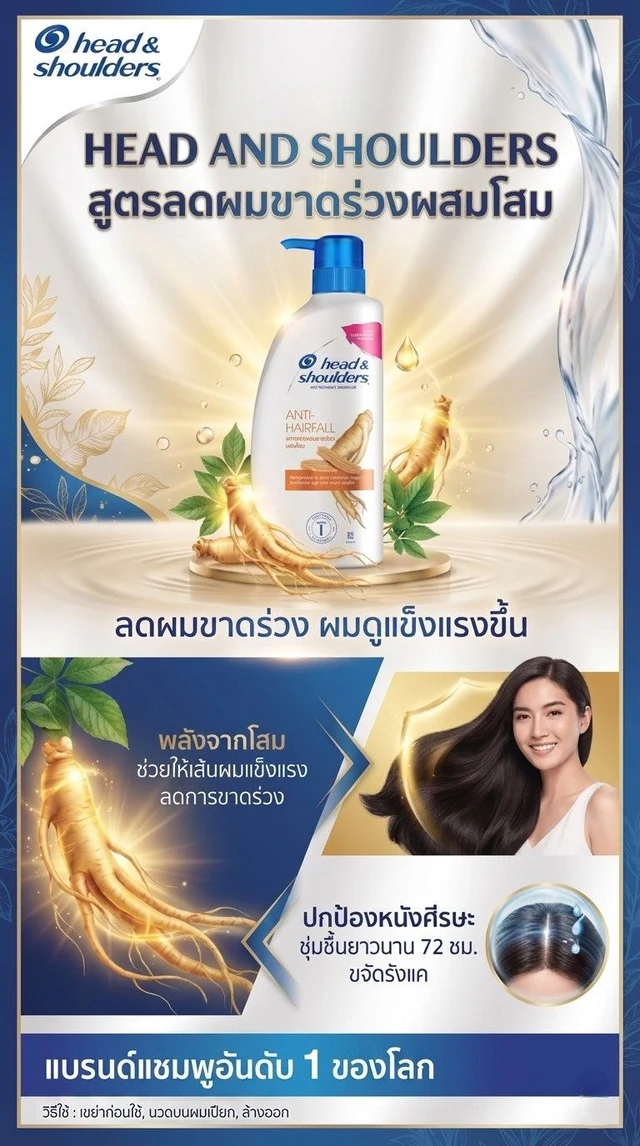 HEAD AND SHOULDERS แชมพู สูตรช่วยลดผมขาดร่วงผสมโสม 370มล