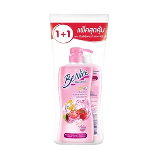 บีไนซ์ครีมอาบน้ำสีชมพู ปั้ม400มลX2