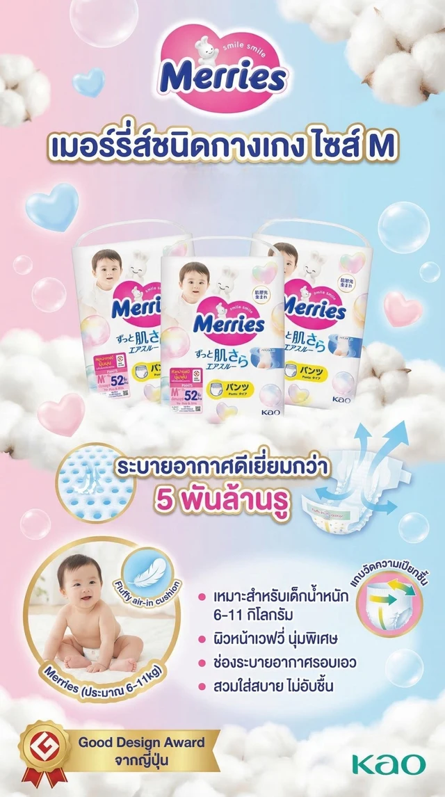 เมอร์รี่ส์ชนิดกางเกง ไซส์ M 52ชิ้น แพ็ค3