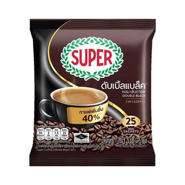 ซุปเปอร์ กาแฟ 3อิน1 ดับเบิ้ลแบล็ค 11 กรัม แพ็ค 25 ซอง