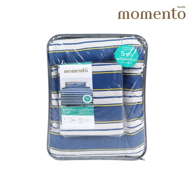 MOMENTO BED SET MICRO STRIPE BLUE 5 FT+DUVET 70X90 INCH