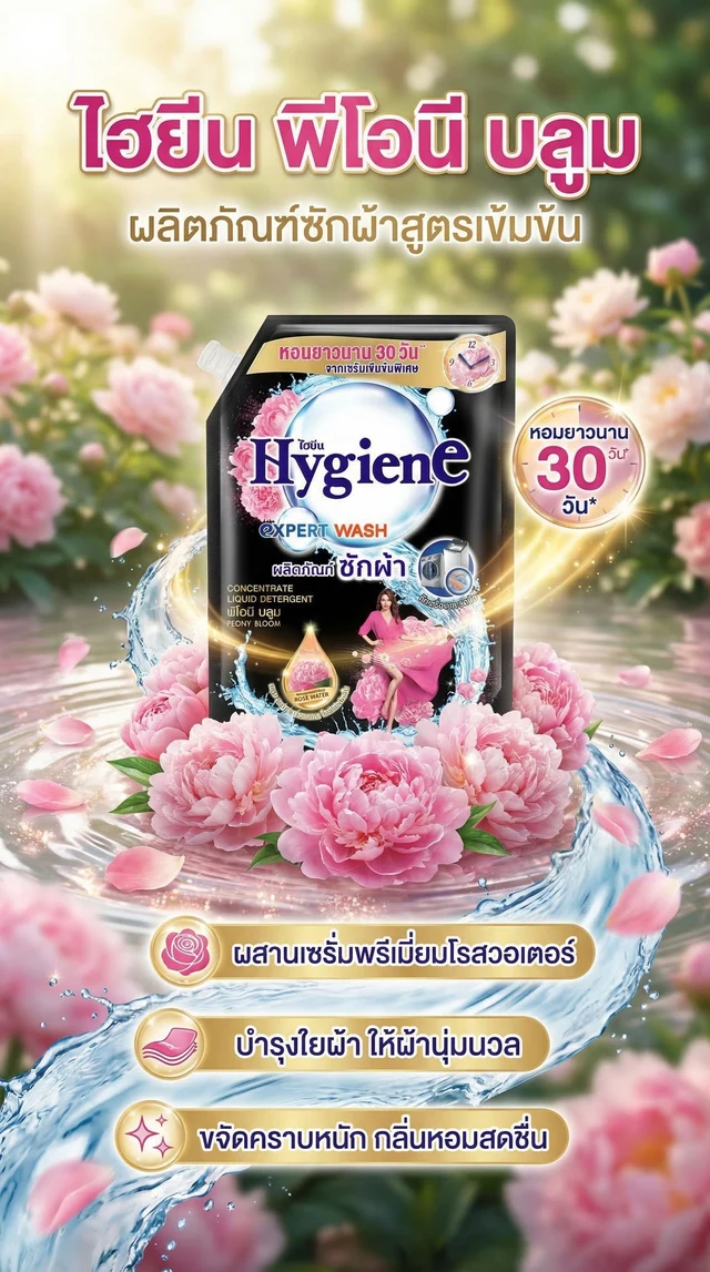 ไฮยีน น้ำยาซักผ้า พีโอนี บลูม 1400 มล.